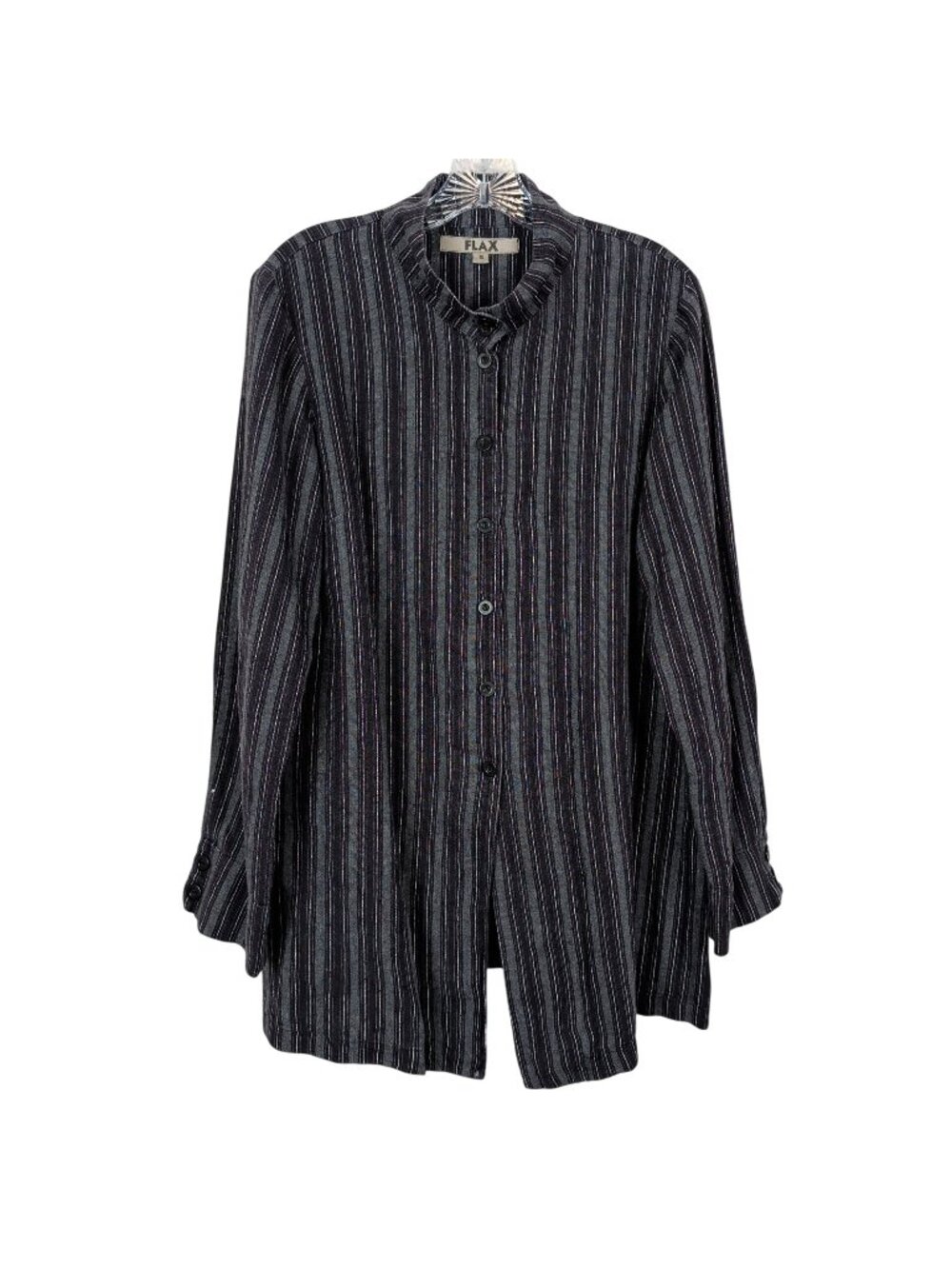 FLAX Womens Small 100% Linen Tunic Gray Jacket Stripe Button Front Lagonlook